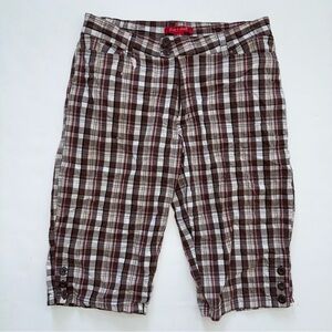 Plaid Brown & White Women’s Capri Shorts - Casual Comfort